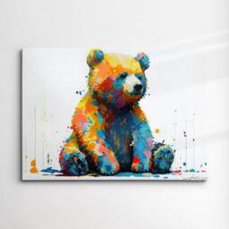 Teddy Bear Sitting Down Animal Abstract Modern Painting Wall Art, Framed Canvas Poster Print, Home Kitchen Office Room Decor, Kids Gifts - thumbnail 3