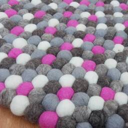 Round Felt Ball Rug Handmade 100% Wool Nepal Rug - thumbnail 2