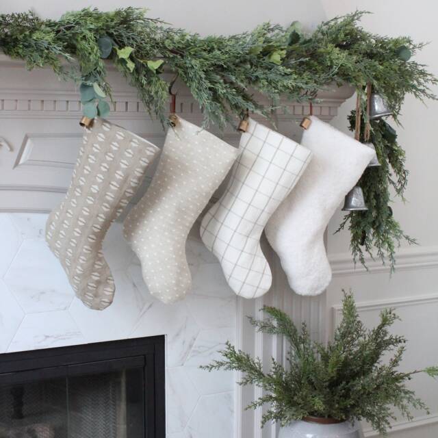 Neutral Christmas Stockings - Handmade Modern Farmhouse Xmas Stocking Minimalistic Family Holiday - image 1