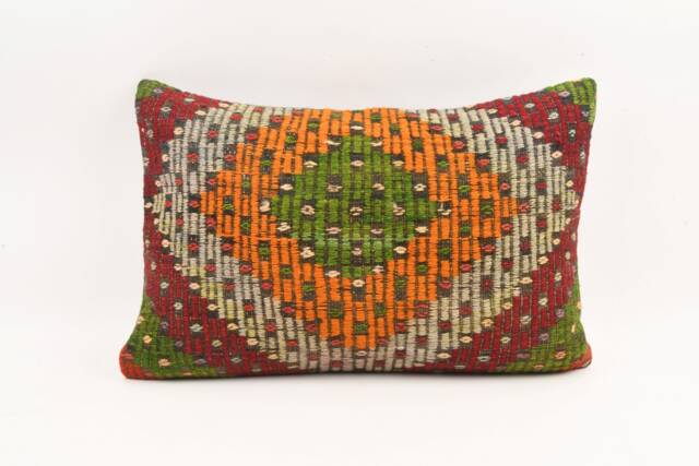 Handwoven Turkish Kilim Pillow Vintage Wool Cushion Cover - 16x24 - image 1