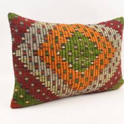 Handwoven Turkish Kilim Pillow Vintage Wool Cushion Cover - 16x24 - thumbnail 3