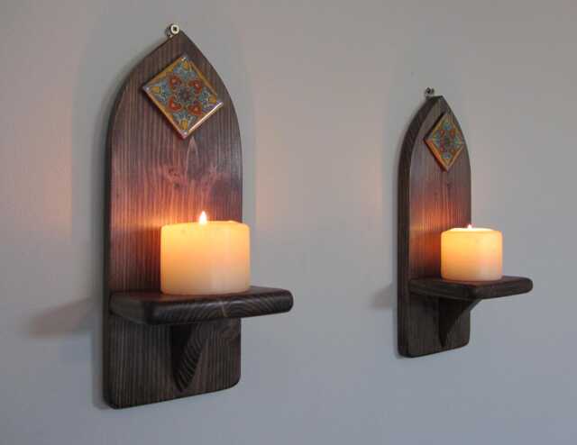 Dark Walnut Wall Sconces Reclaimed Wood & Terracotta Tile, Mexican Style - image 1