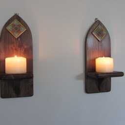 Dark Walnut Wall Sconces Reclaimed Wood & Terracotta Tile, Mexican Style - thumbnail 3