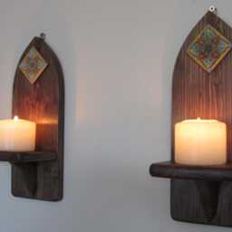 Dark Walnut Wall Sconces Reclaimed Wood & Terracotta Tile, Mexican Style - thumbnail 4
