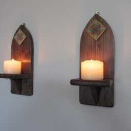Dark Walnut Wall Sconces Reclaimed Wood & Terracotta Tile, Mexican Style - thumbnail 2