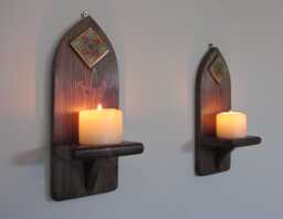 Dark Walnut Wall Sconces Reclaimed Wood & Terracotta Tile, Mexican Style - thumbnail 1