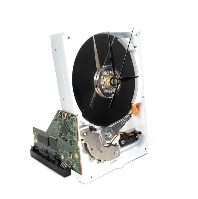 Upcycled White & Silver Hard Drive Desk Clock Geek Tech Gift, Industrial Design - image 1
