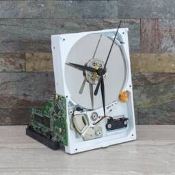 Upcycled White & Silver Hard Drive Desk Clock Geek Tech Gift, Industrial Design - thumbnail 3