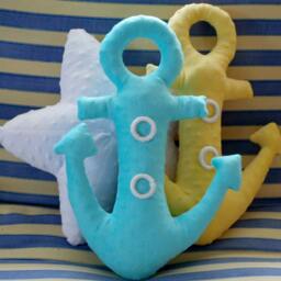 Aqua Minky Dot Anchor Pillow Nautical Nursery Decor - thumbnail 2