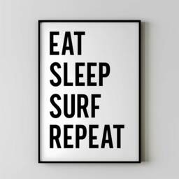 Eat Sleep Surf Repeat Poster, Surfing Wall Art, Surfer Gift, Beach House Decor, Ocean Lover Print, Minimalist Typography Art - thumbnail 1