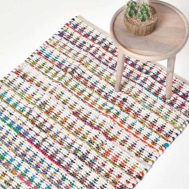 Luxury Handwoven Cotton Chindi Rug Multi-Coloured Diamond Design - image 1