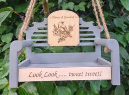 Personalised Bird Feeder, Seed, Swing Bench, Wooden Chair, Nanny Garden, Engraved Sign, Feed The Birds, Garden Gift, Christmas Present - thumbnail 1