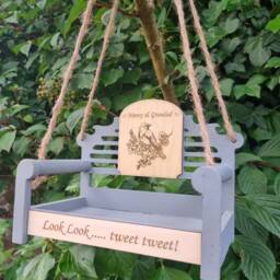 Personalised Bird Feeder, Seed, Swing Bench, Wooden Chair, Nanny Garden, Engraved Sign, Feed The Birds, Garden Gift, Christmas Present - thumbnail 2