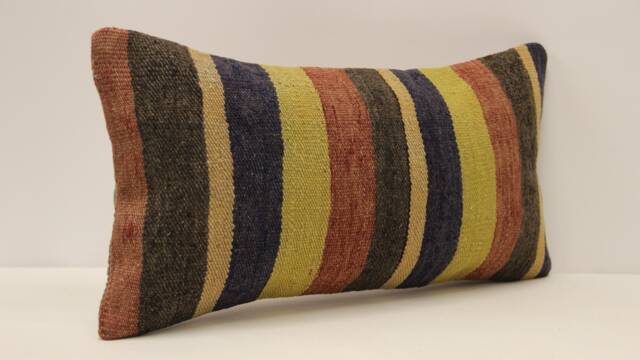 Vintage Kilim Pillow Cover 10x20, Turkish Wool Cushion - image 1