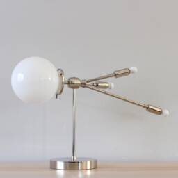 Polished Nickel Table Lamp, Sputnik Mid Century Lighting Fixture, Comet, Space Age, Ship Rocket Design By Bootsngus, Bulbs Included - thumbnail 3