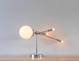 Polished Nickel Table Lamp, Sputnik Mid Century Lighting Fixture, Comet, Space Age, Ship Rocket Design By Bootsngus, Bulbs Included