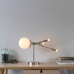 Polished Nickel Table Lamp, Sputnik Mid Century Lighting Fixture, Comet, Space Age, Ship Rocket Design By Bootsngus, Bulbs Included - thumbnail 2