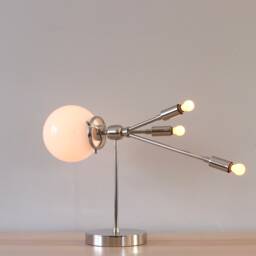 Polished Nickel Table Lamp, Sputnik Mid Century Lighting Fixture, Comet, Space Age, Ship Rocket Design By Bootsngus, Bulbs Included - thumbnail 4