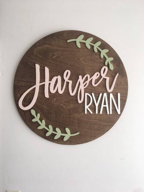 Personalized Wooden Baby Name Sign Farmhouse Nursery Decor - image 1