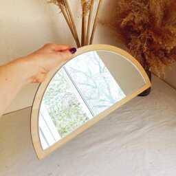 Half Circle Wooden Frame Mirror, Boho Arched Home Decor - 13.8x6.9 Inches - thumbnail 4