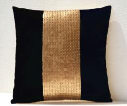 Black & Gold Sequin Pillow Cover Art Silk Color Block