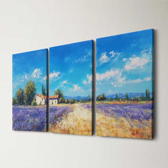 Lavender Field Canvas Wall Art French Farmhouse Decor 3-Panel Split - image 1