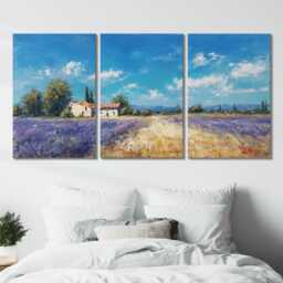 Lavender Field Canvas Wall Art French Farmhouse Decor 3-Panel Split - thumbnail 2