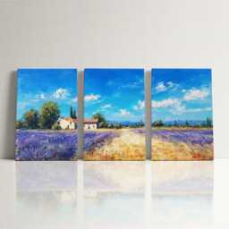 Lavender Field Canvas Wall Art French Farmhouse Decor 3-Panel Split - thumbnail 3