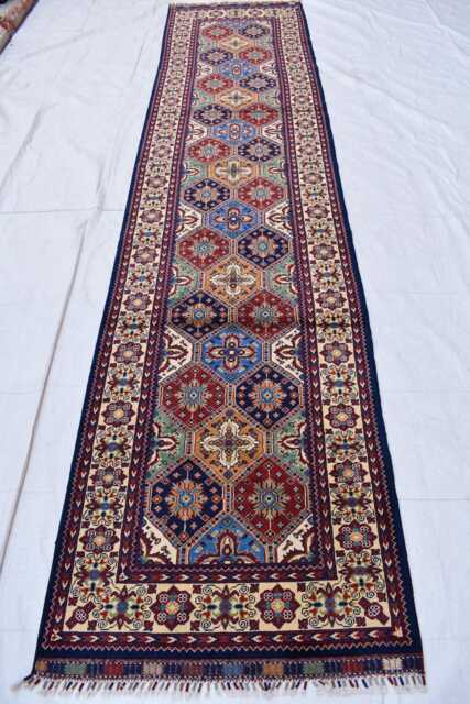 Afghan Handwoven Kashi Runner Rug Traditional Tribal Hallway Carpet - 13x3 Ft - image 1