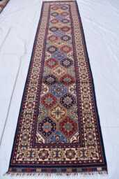 Afghan Handwoven Kashi Runner Rug Traditional Tribal Hallway Carpet - 13x3 Ft - thumbnail 1
