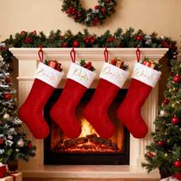 Personalized Velvet Christmas Stockings, Family Red Plush Monogram Holiday Socks Decor - thumbnail 2