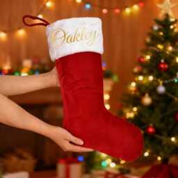 Personalized Velvet Christmas Stockings, Family Red Plush Monogram Holiday Socks Decor - thumbnail 3