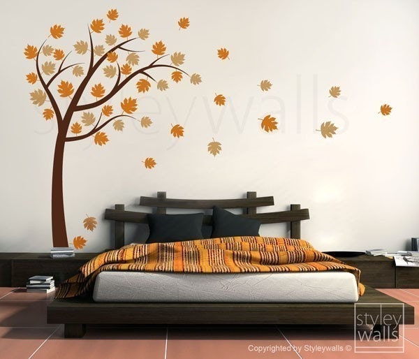 Tree With Leaves Wall Decal, Autumn Blowing in The Wind Vinyl Sticker For Home Office Bedroom Decor - image 1