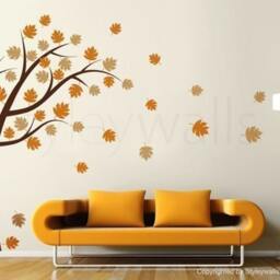 Tree With Leaves Wall Decal, Autumn Blowing in The Wind Vinyl Sticker For Home Office Bedroom Decor - thumbnail 3