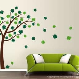 Tree With Leaves Wall Decal, Autumn Blowing in The Wind Vinyl Sticker For Home Office Bedroom Decor - thumbnail 2