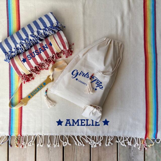 Personalised Beach Towel & Carrier Strap - Soft Cotton Towels Yoga Mat Strap Gift Set For Her- Mom 2nd Anniversary - image 1