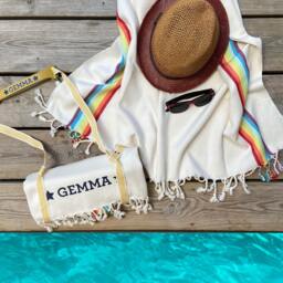 Personalised Beach Towel & Carrier Strap - Soft Cotton Towels Yoga Mat Strap Gift Set For Her- Mom 2nd Anniversary - thumbnail 2
