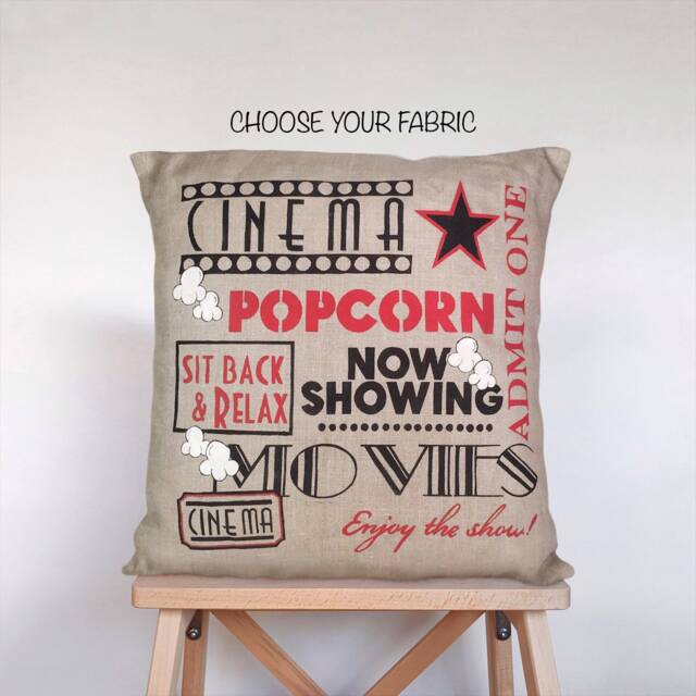 Cinema Decor, Linen Cushion, Pillows With Sayings, Cinema, Decorative For Couch, Pillow Cover, Movie Lover, Home Theater Decor - image 1