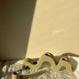 Wavy Triple Candle Holder - Concrete Sculptural Candlestick Handmade Home Decor Modern Table - thumbnail 4