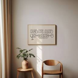 Relax & Un-Wine-D Typography Print - Wine Kitchen Poster, Friends, Cafe Diner, Glass Illustration, Trendy Aesthetic - thumbnail 3