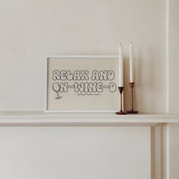 Relax & Un-Wine-D Typography Print - Wine Kitchen Poster, Friends, Cafe Diner, Glass Illustration, Trendy Aesthetic - thumbnail 2