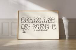Relax & Un-Wine-D Typography Print - Wine Kitchen Poster, Friends, Cafe Diner, Glass Illustration, Trendy Aesthetic - thumbnail 1