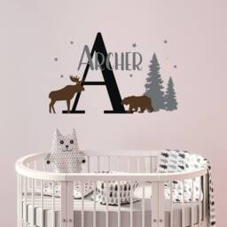 Custom Name Vinyl Wall Decal Moose, Bear, Forest Nursery Decor Ww228 - thumbnail 3