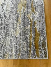 New Modern Ochre Gold Silver Grey Cream Metallic Marble Wave Design Rug Colorful Silky Soft Good Quality Floor Area Mats UK - thumbnail 3