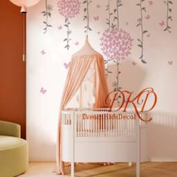 Cherry Blossom Wall Decal Butterfly Decals Flower Set Vines Vinyl Nursery Forkids Room Custom Name Decal-Dk027 - thumbnail 2