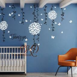 Cherry Blossom Wall Decal Butterfly Decals Flower Set Vines Vinyl Nursery Forkids Room Custom Name Decal-Dk027 - thumbnail 3