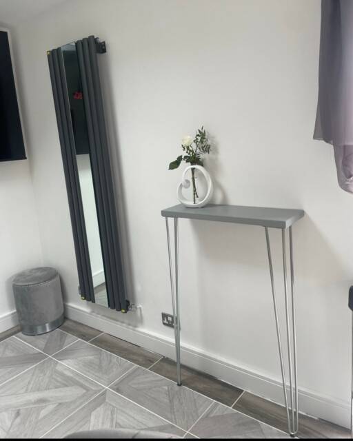 Grey Console Table, Hallway Narrow Silver Hairpin Legs L Modern Rustic Furniture