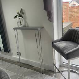 Grey Console Table, Hallway Narrow Silver Hairpin Legs L Modern Rustic Furniture - thumbnail 2