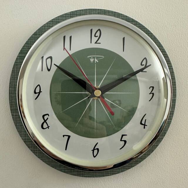 Sage Green Hubb Wall Clock Mid-Century Modern Atomic Jetsons Style - image 1