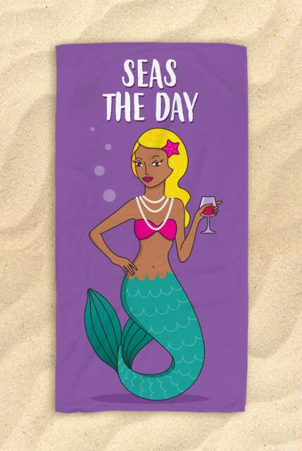 "Free Shipping Worldwide - Seas The Day Purple & Green Beach Towel Beautiful Mermaid Hit in Style 30""x60"